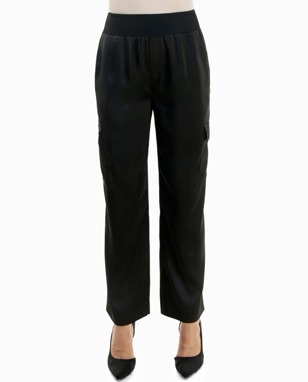 stretch satin pull on cargo pant