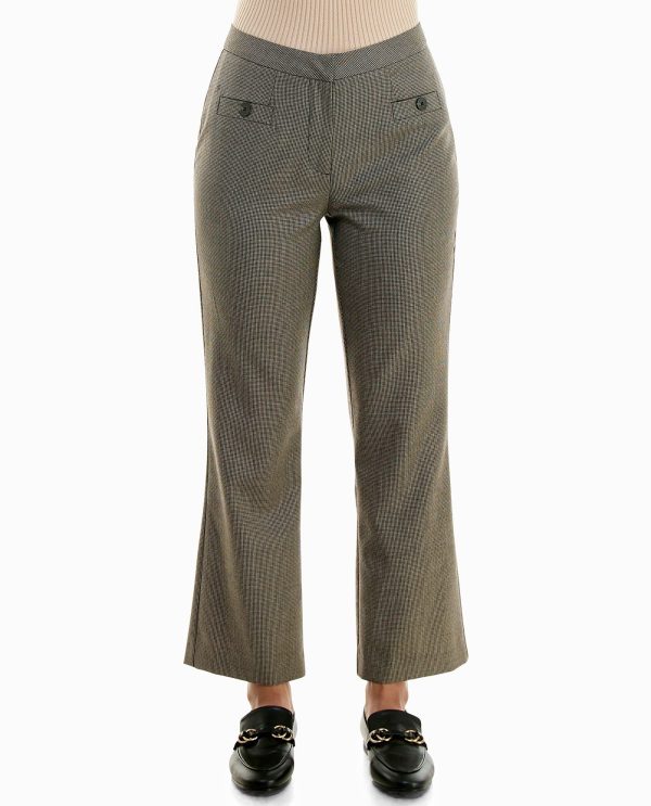 houndstooth cropped zip front flare pant