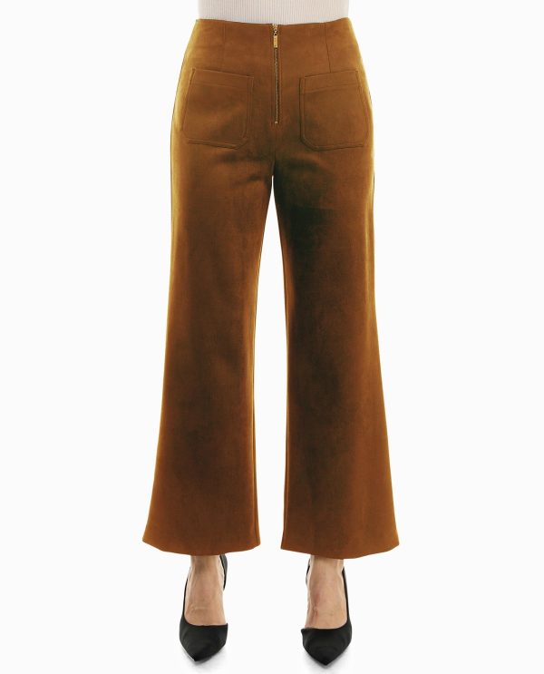 vegan suede zip front wide leg pant