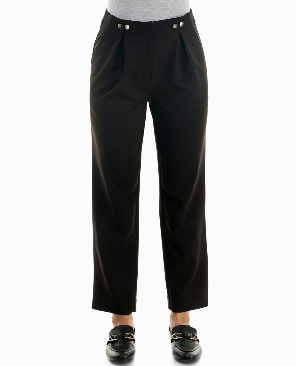 stretch crepe pleated zip front trouser